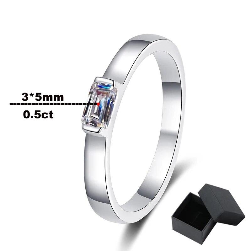 Сертифицированные кольца с муассанитом 0,5 карата из белого золота для женщин 3*5 мм изумрудной огранки с лабораторными бриллиантами, ювелирные изделия из серебра 925 пробы GRA