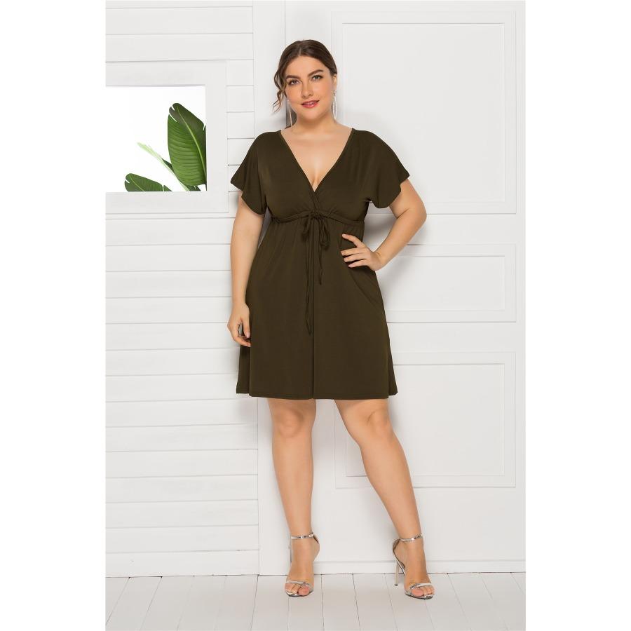 Одежда больших размеров, женские сексуальные короткие платья макси большого размера, однотонное свободное платье с v-образным вырезом большого размера, платье с расклешенными рукавами