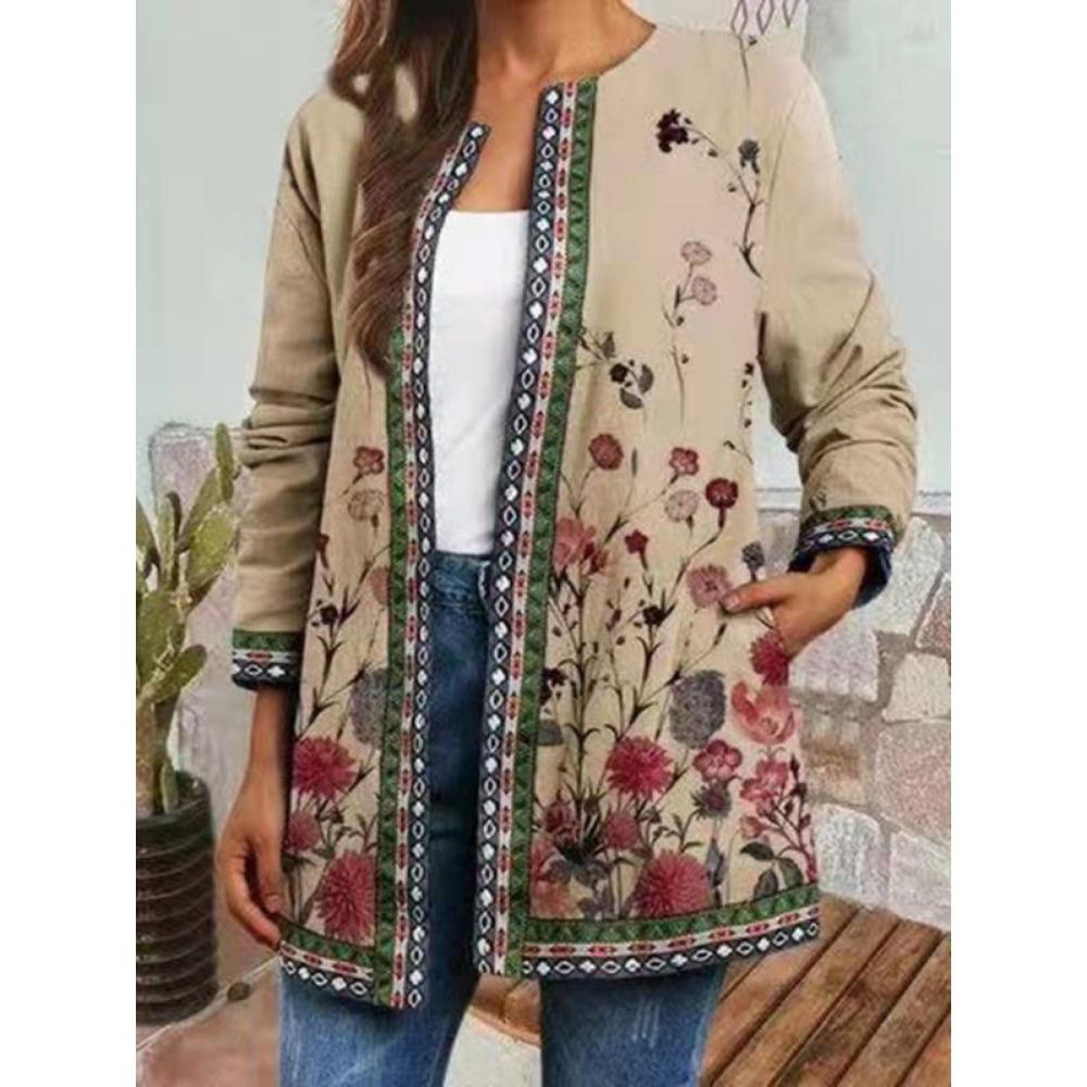 GMXIA Осень-зима винтажный этнический стиль принт большой размер куртка кардиган женская одежда