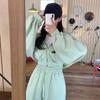 Korean Hooded Cardigan Sweatshirt Set for Petite Women Solid Color Casual Loose Top High Waist Straight Leg Pants Two-piece Set