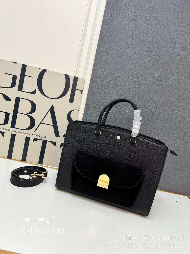 2025 New Authentic Leather Handbag Women's Commuter High-end Shoulder Bag Contrasting Color Design Lock-up Tote With Box