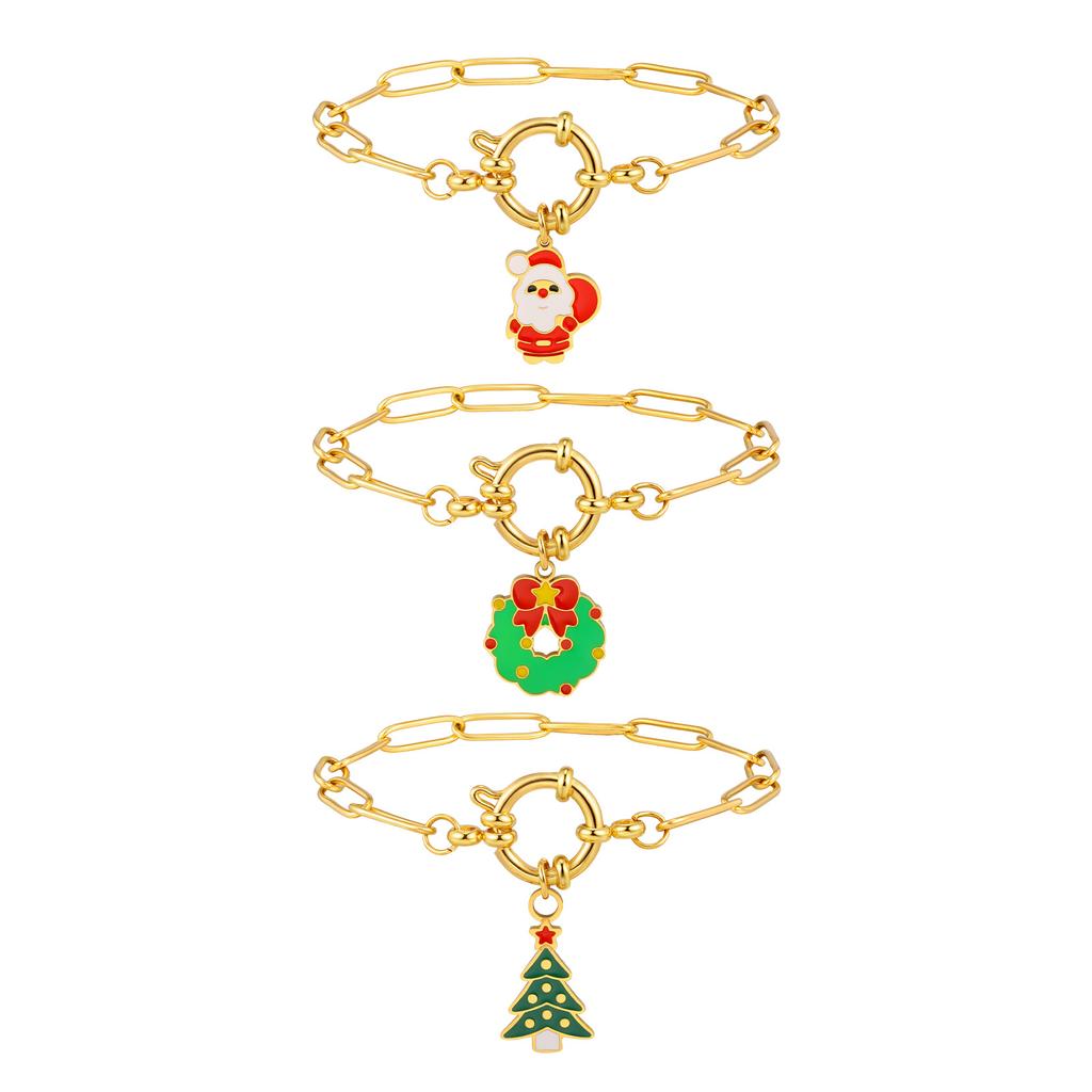 New Christmas Series Charm Bracelet for Women, Stainless Steel Square Chain Bubble Buckle Bracelet, Holiday Party Jewelry Gift