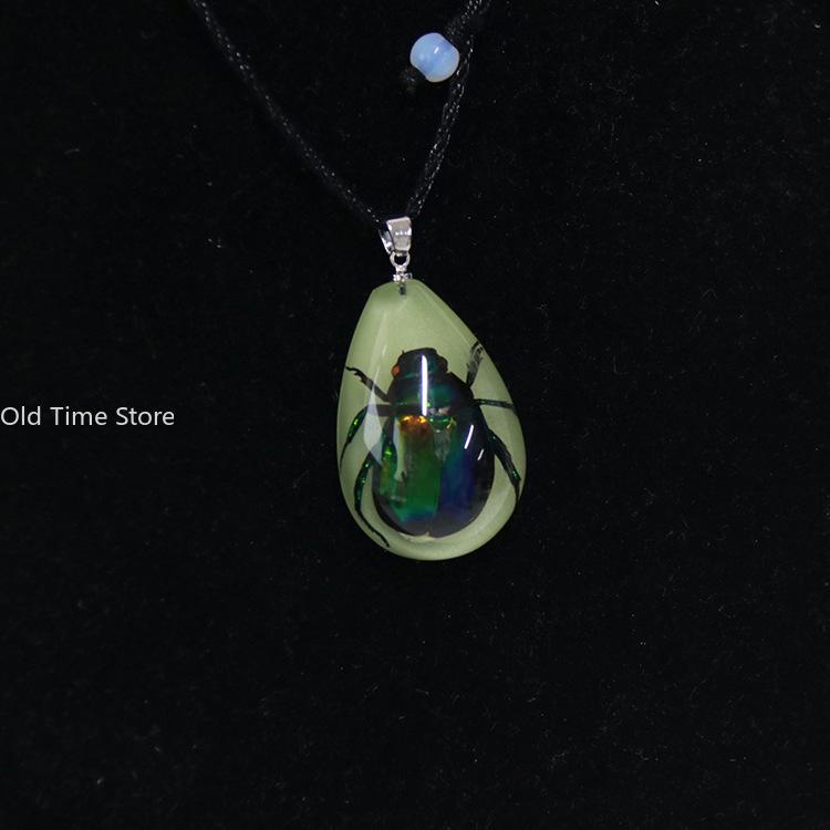 Luminous Naturally Scorpion Necklace Vintage Resin Insect Beetle Spider Amber Pendant Rope Chain Necklaces Glow In Dark Jewelry