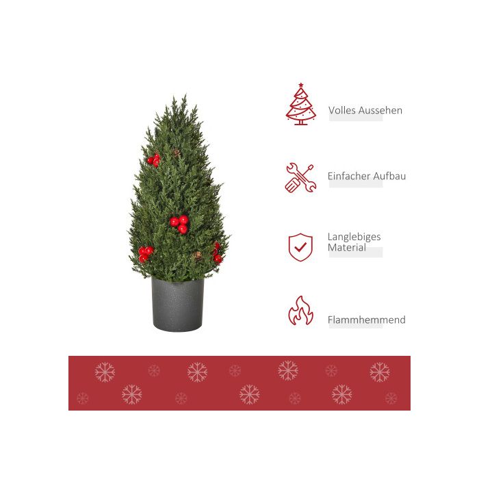 HOMCOM Sapin de Noël de 50 cm avec 7 baies rouges et 6 pommes de pin Sapin artificiel en PVC PE vert Décoration festive