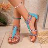 Bohemian Womens Flat Sandals Clip Toe Braid Ankle Strap Roman Shoes Woman Lightweight Printed Beach Sandalias Mujer Summer 2025