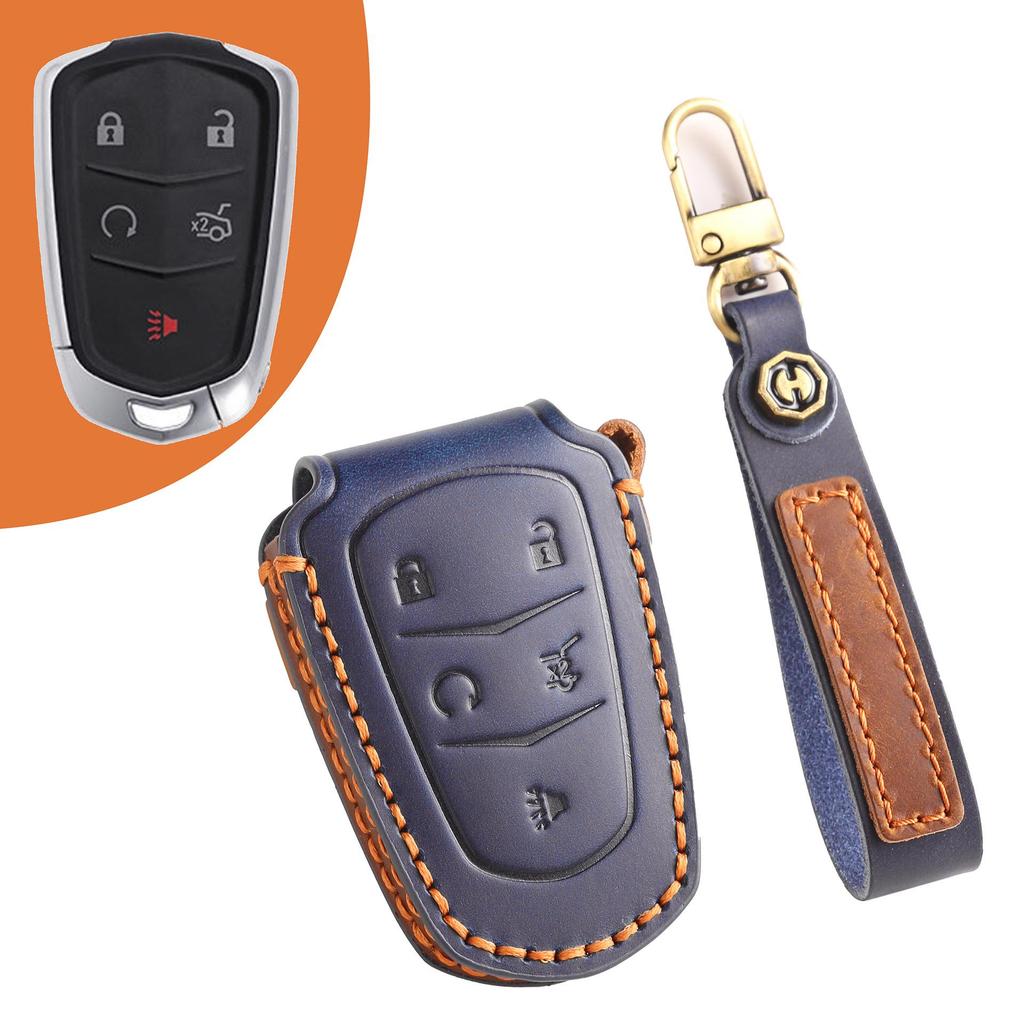 Чехол для ключа автомобиля из натуральной кожи и цепочка Cadillac XT4/XT5/XT6 - Ручная работа и высококлассный дизайн