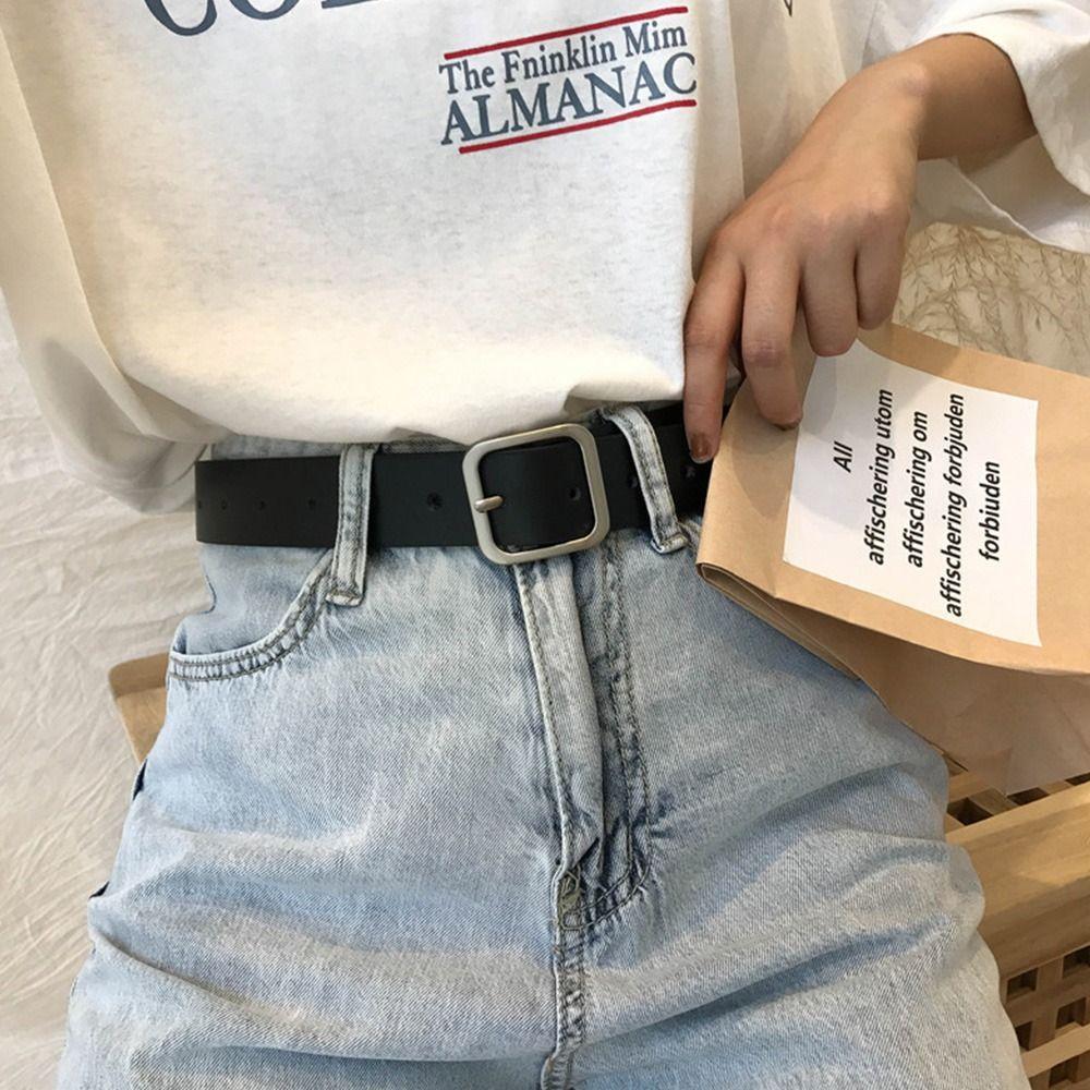 All-match Casual Vintage Square Buckle Waistband PU Leather Belt Pants Bands Ladies Dress Belts