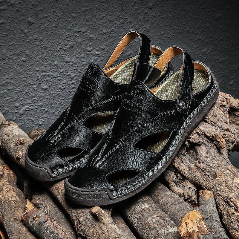 Мужские сандалии больших размеров двойного назначения из натуральной кожи с носком для вождения на открытом воздухе модные пляжные сандалии для активного отдыха персонализированные сандалии
