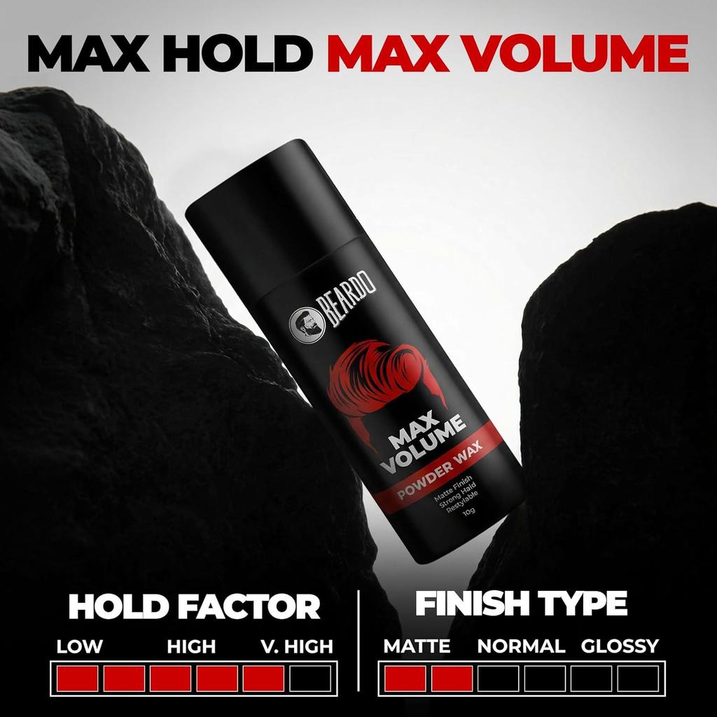 Beardo Max Volume Powder Wax 10 Gm Matte Finish Strong Hold Restylable Hair Styling Powder For Men Natural Texture