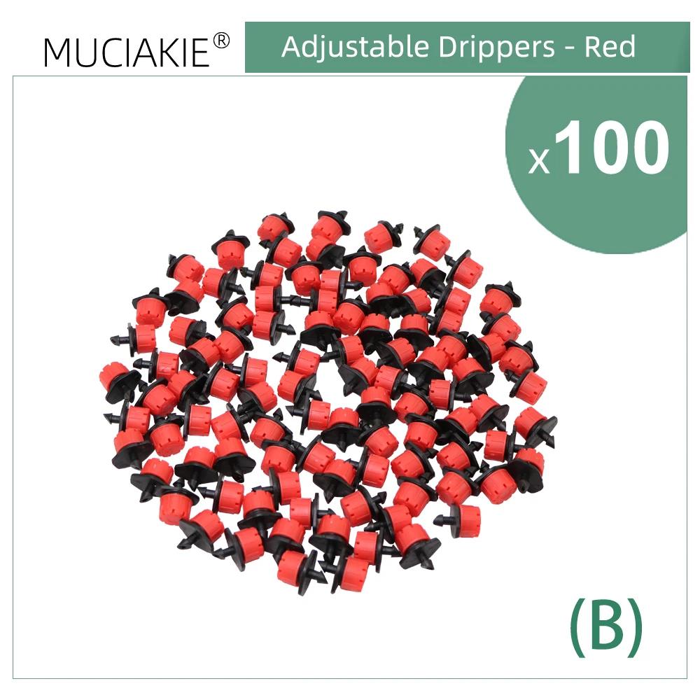 50-500PCS 1/4'' Barb Red Adjustable Nozzles Garden Watering Irrigation Sprinkler Washable Emitter 0-80L/H for Yard Greenhouse