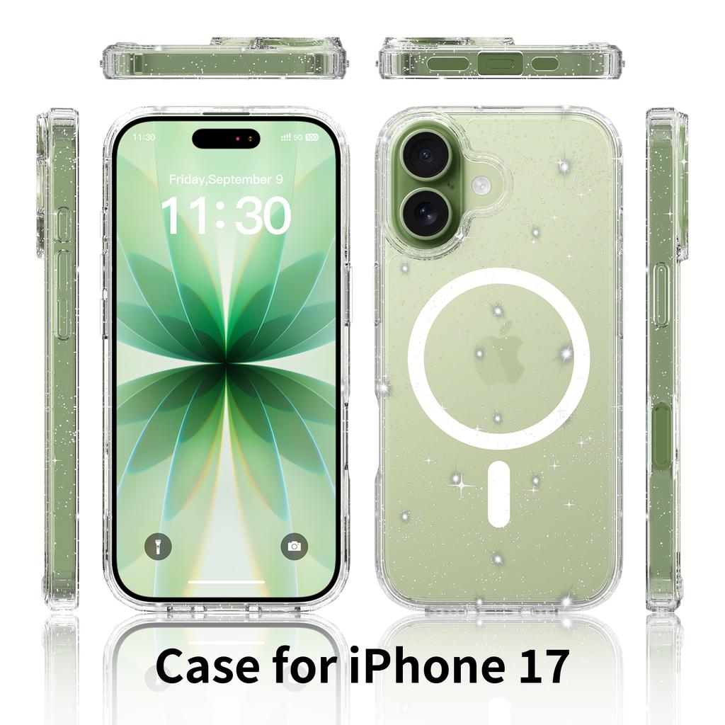Чехол для телефона Mag Safe для Magsafe Iphone 17 Pro Max Air 17Pro Iphone17 16 Plus 16E 15 14 Pro 13 Pro Прозрачный блестящий чехол против пожелтения Аксессуары