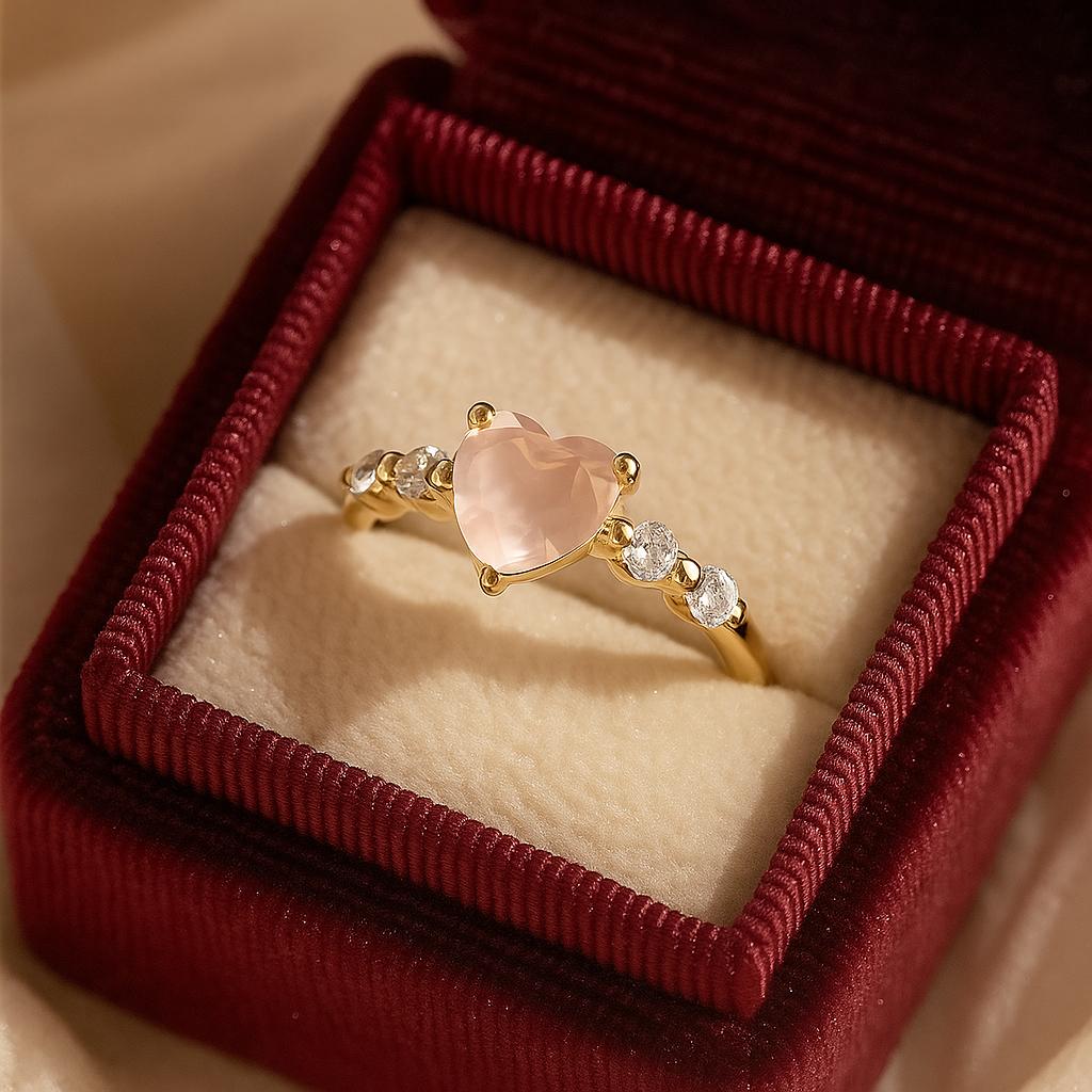 Кольцо для женщин в форме сердца из розового кварца с золотым покрытием – Романтичные элегантные украшения, персонализированные кольца