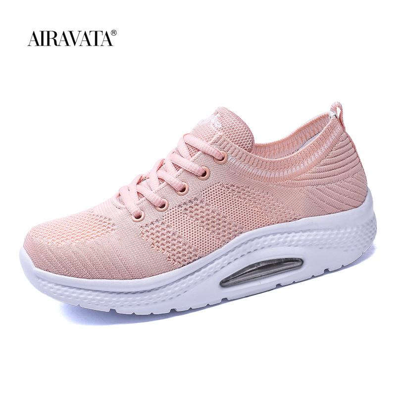 Women's Breathable Air Mesh Ankle Swing Shoes Lace Up Casual Sneakers Wedges Height Increase Platform Shoes for Female