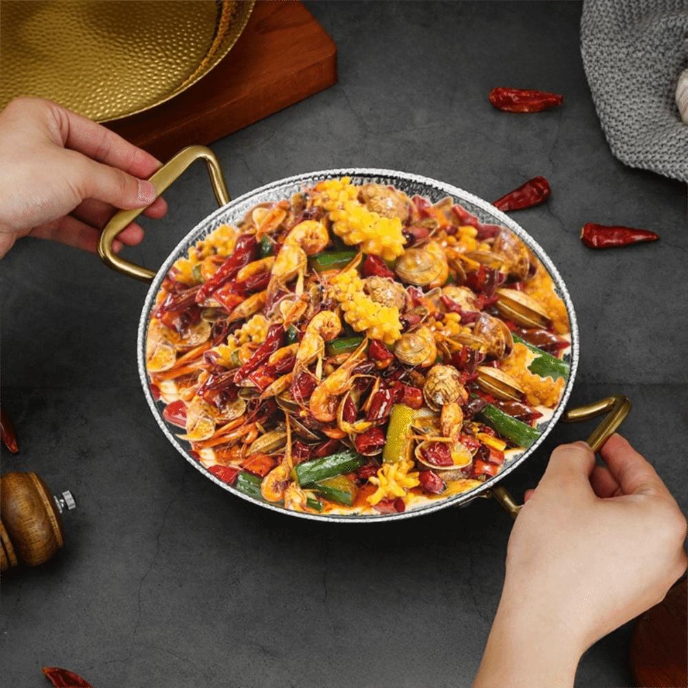 Flat Bottom Seafood Rice Pot Stainless Steel Stock Pot Hammer Grain Seafood Paella Pan  Cooking