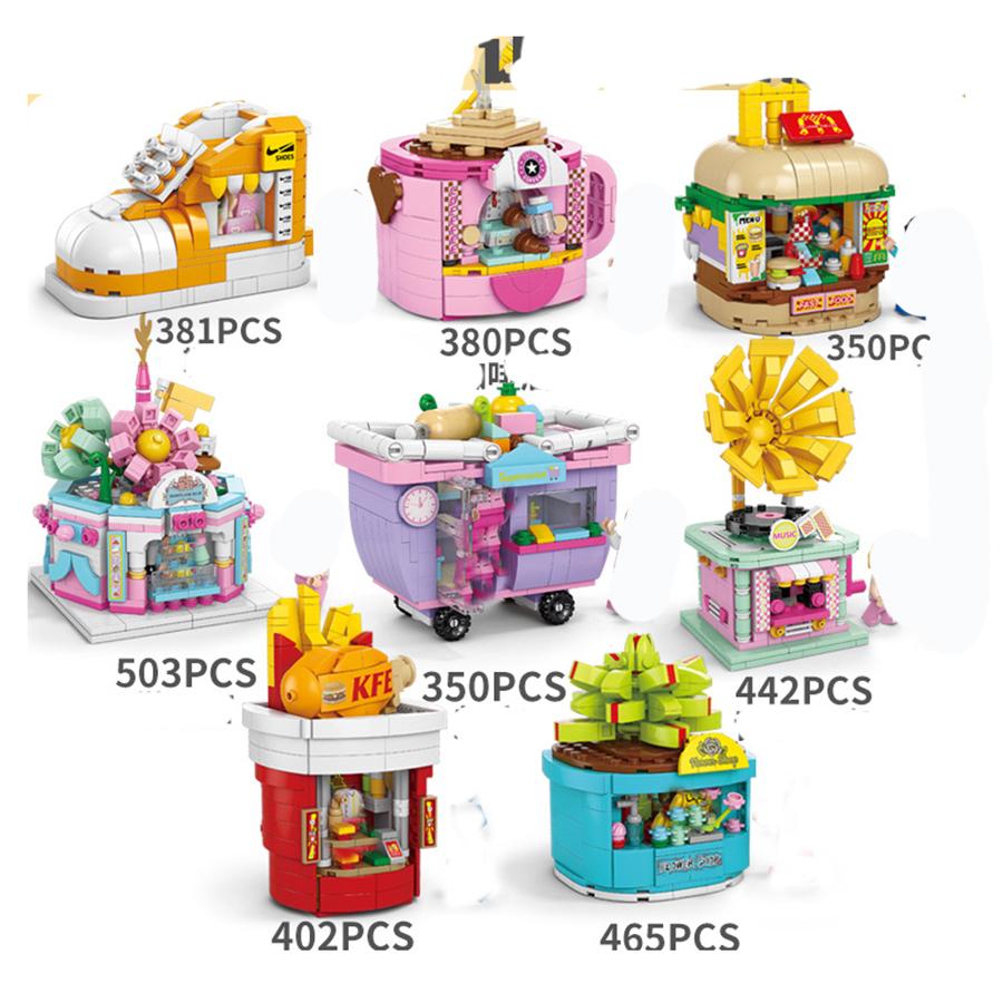 8 Стилей Мини Уличный Вид Городская Архитектура Строительные Блоки Магазин Закусок Магазин Дом Модель Кирпичики Пазл Замок Игрушки для Детей