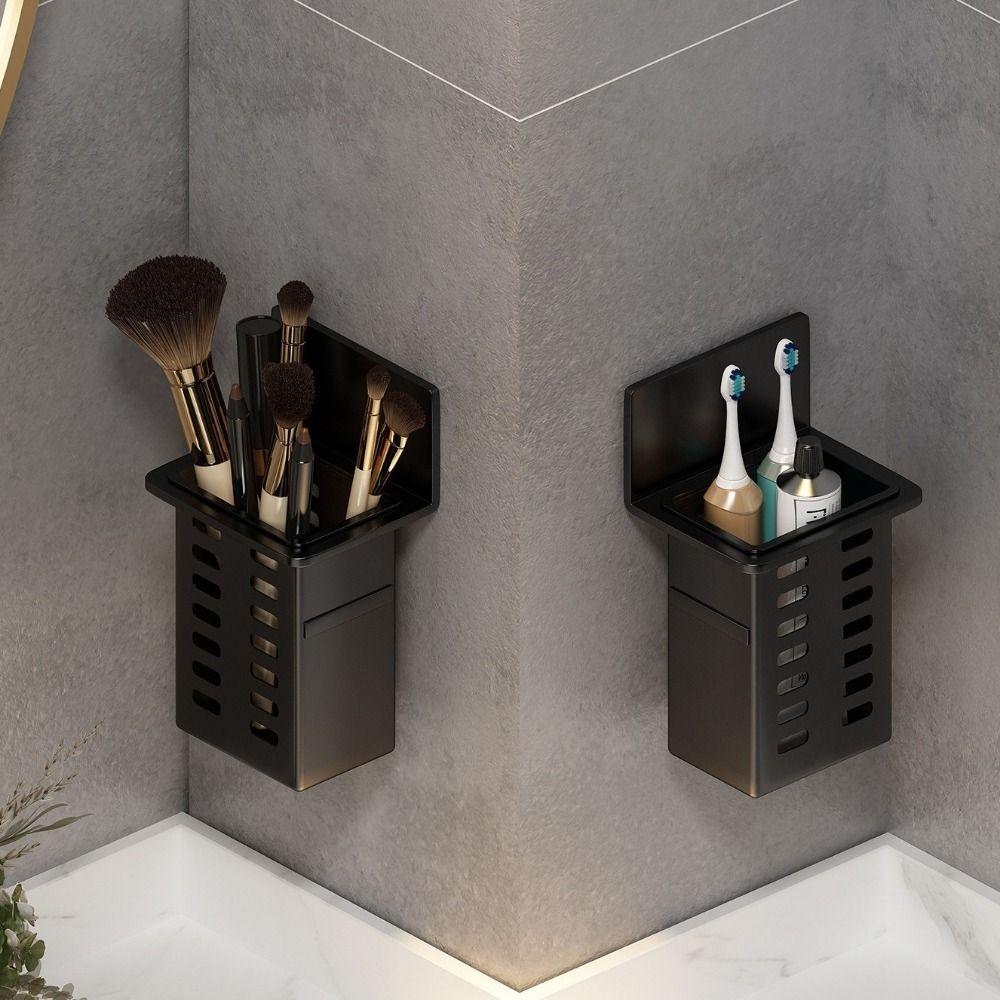 Plastic Wall Mounted Storage Box No Drill Makeup Brush Storage Box Utensils Holder Office