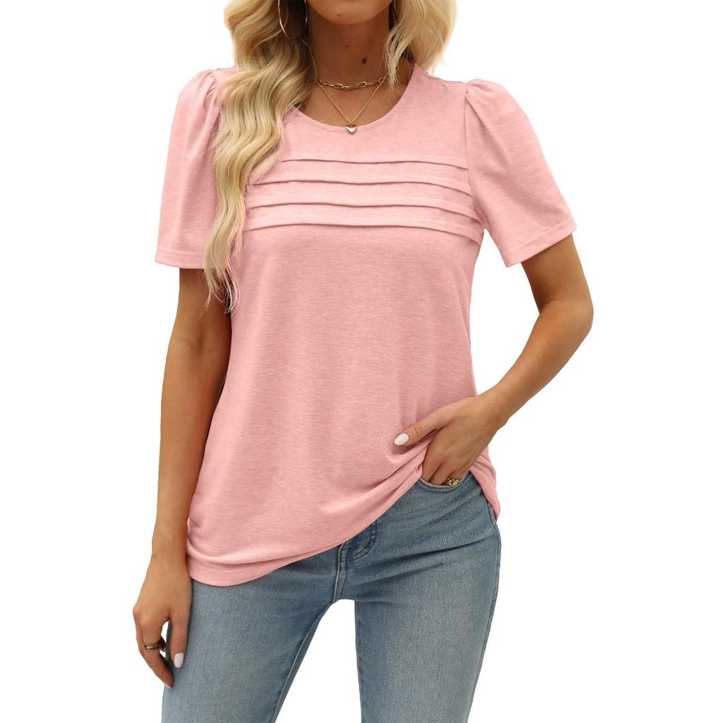 Женские летние топы с короткими рукавами, однотонные рубашки с круглым вырезом, повседневные футболки