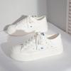 Женская обувь, весна-лето, новые повседневные трендовые парусиновые кроссовки на шнуровке, модные белые спортивные туфли на платформе с шикарными точками