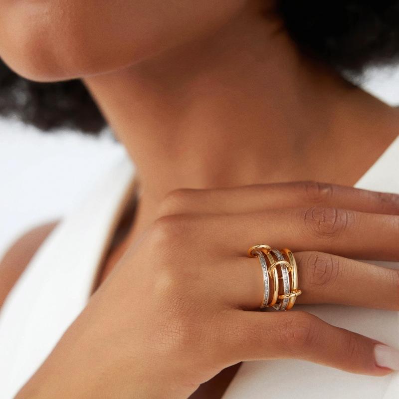 European and American copper zircon stacked plain ring ring, high-end personality ring, light luxury hand jewelry, women's fashion