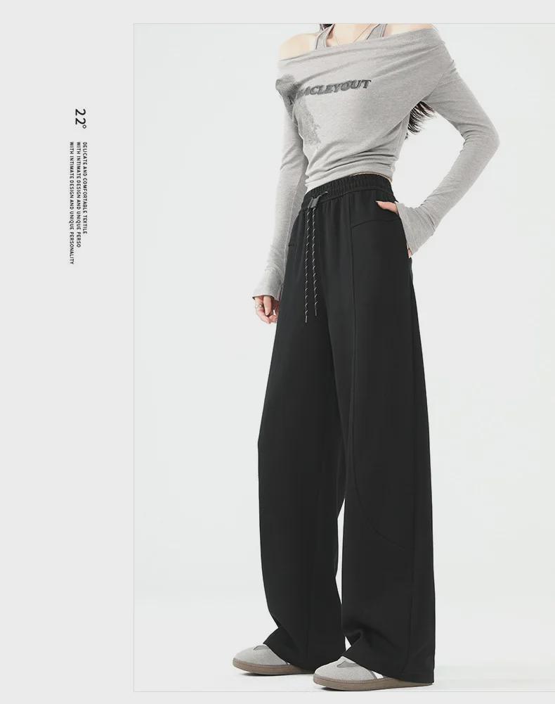 Женские серые широкие спортивные брюки - осень/зима 2024 года, стиль Yunrou Wutong