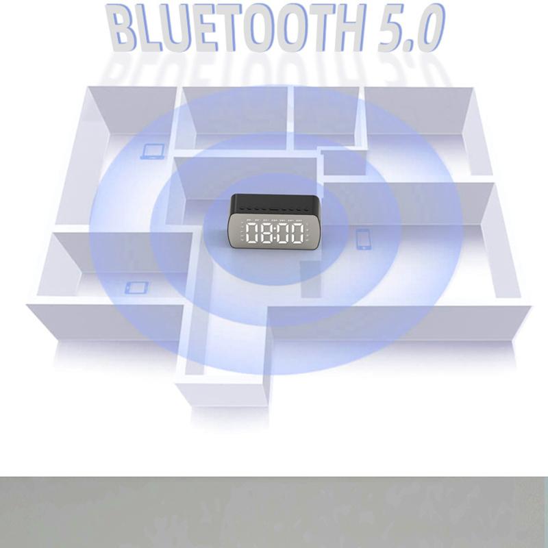 Bluetooth-динамик с большим светодиодным зеркальным экраном, цифровой будильник с держателем телефона, воспроизведение tf-карты с температурой для