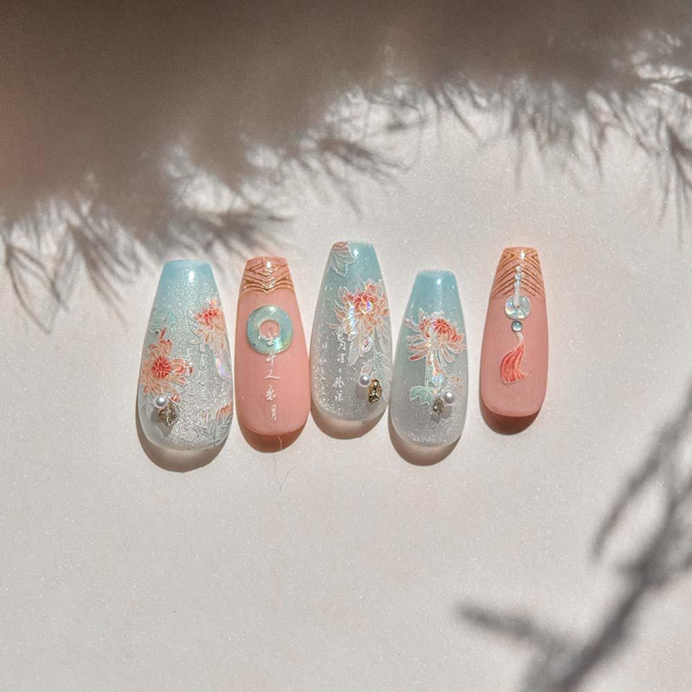 Nail Accessories Chinese New Year Nail Sticker Peony Flower Snake Nail Decoration  Party