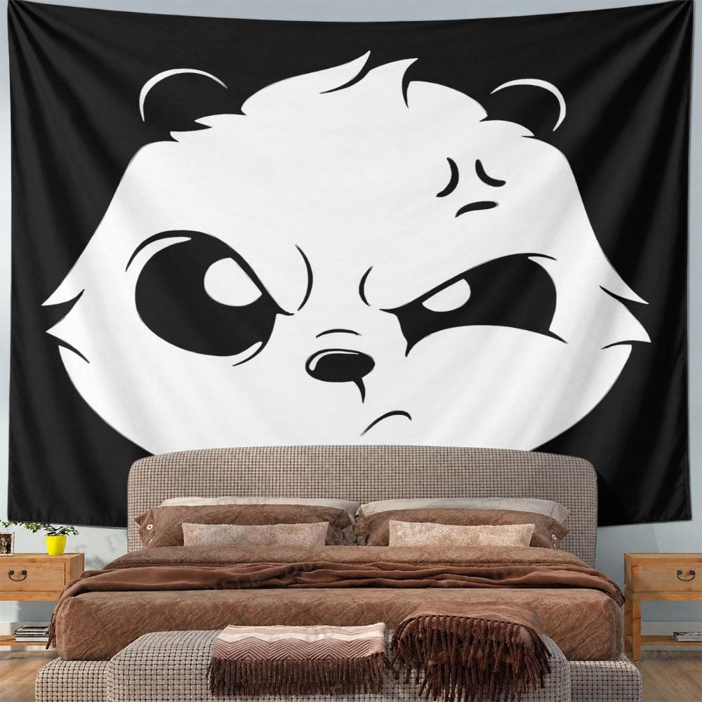 Angry Panda Face Illustration Pattern Wall Hanging Tapestry Decorative Tapestry Home Decor for Bedroom and Living Room