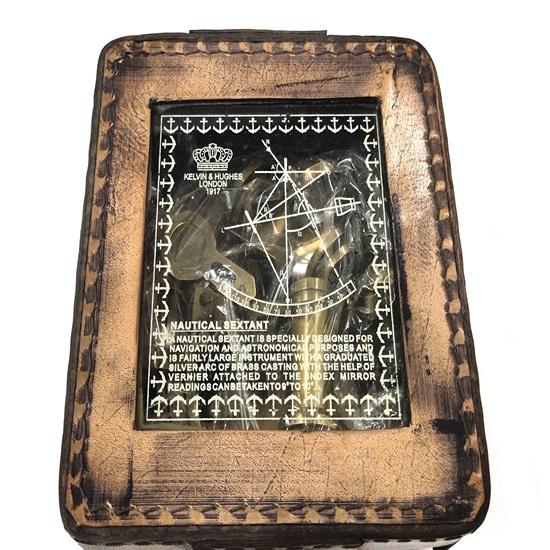 Латунный морской секстан 10,16 см с коричневым кожаным футляром, морская астролябия, корабельные инструменты, подарок на годовщину, столешница