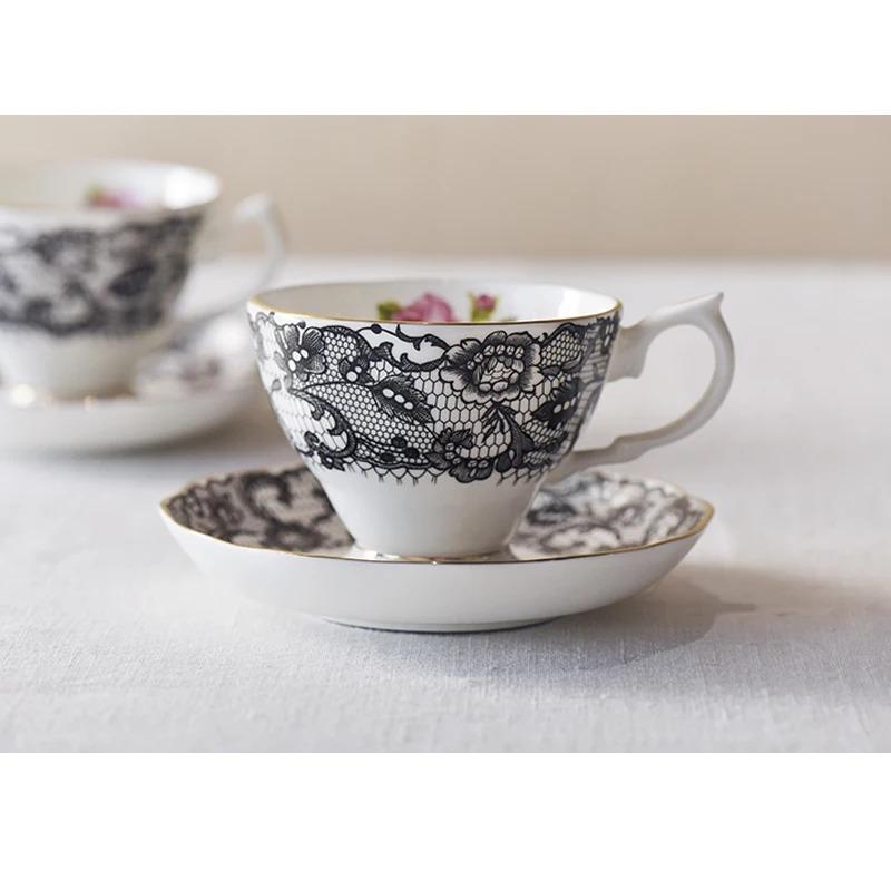 England Lace Coffee Cup Saucer Set, Luxury Bone China Teacup Drink, Afternoon Tea Party Mug, Home Drinkware Gifts