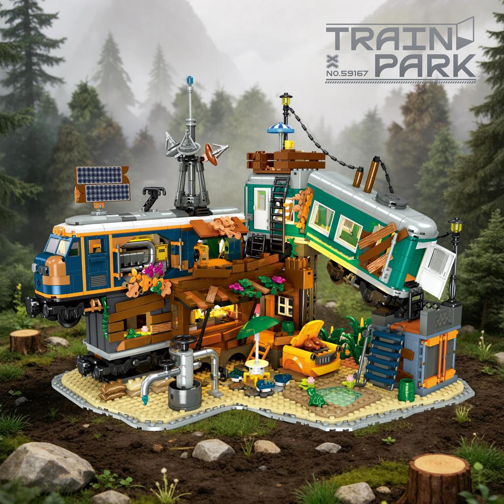 Jiestar 59167 Парк с поездом со световыми строительными блоками Moc Модульный Домашний Декор Креативный Модельный Набор Игрушки Подарочный Набор Пазл 2349 шт.