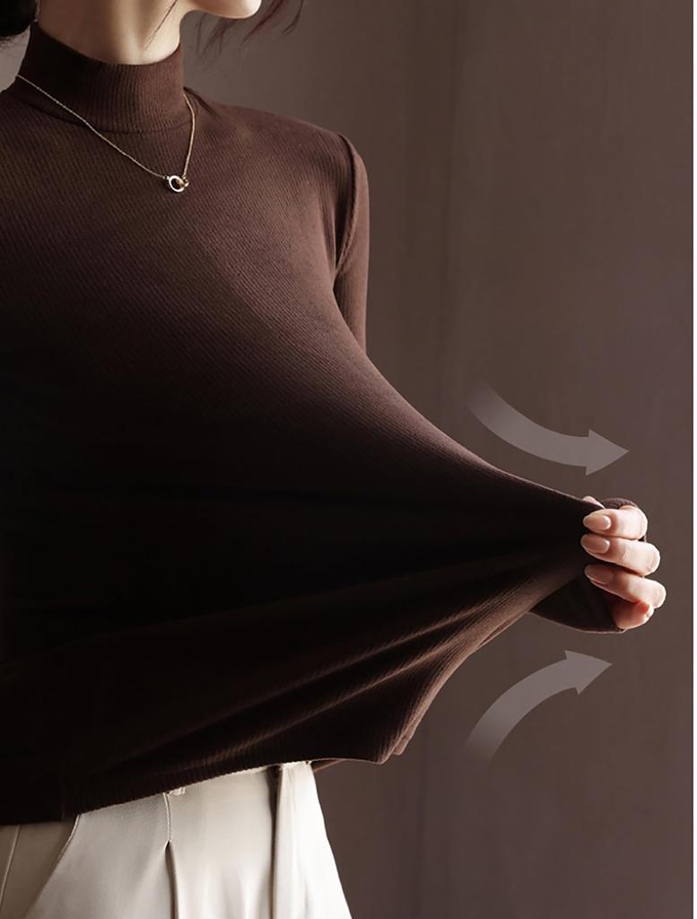 Длинный, холодный, слегка начесанный, с высоким вырезом и начесом, черепаховая внутренняя часть, утягивающая, теплая, микс и зима [Lalapala] женский топ, рукав, осень/зима, однотонный,