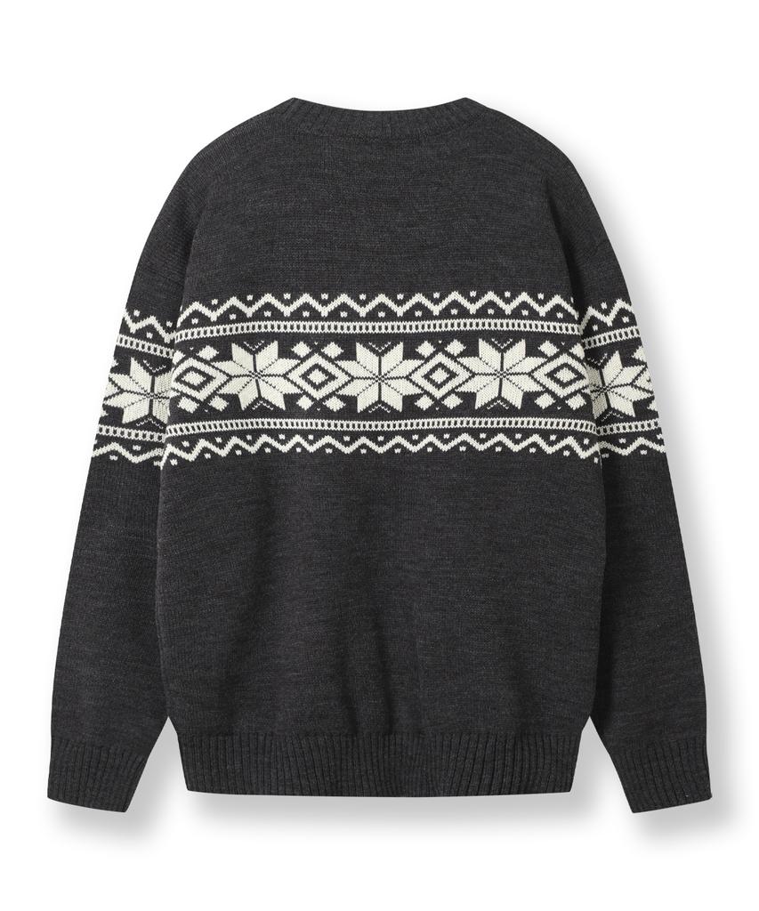 POLYGRAM Nordic Snowflake Oversized Round Knit - Charcoal