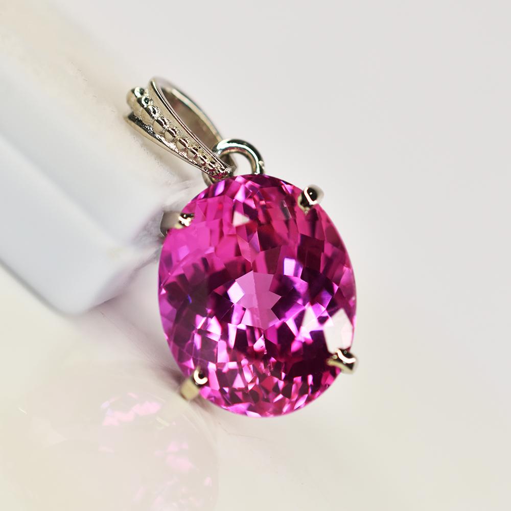 Natural Pink Sapphire 30 Ct Oval 925 Sterling Silver Pendant For Gift