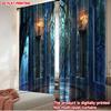 2 шт. Мистические арочные оконные шторы   Вид зачарованного леса с факельным светом на украшенном полу для тематического декора спальни