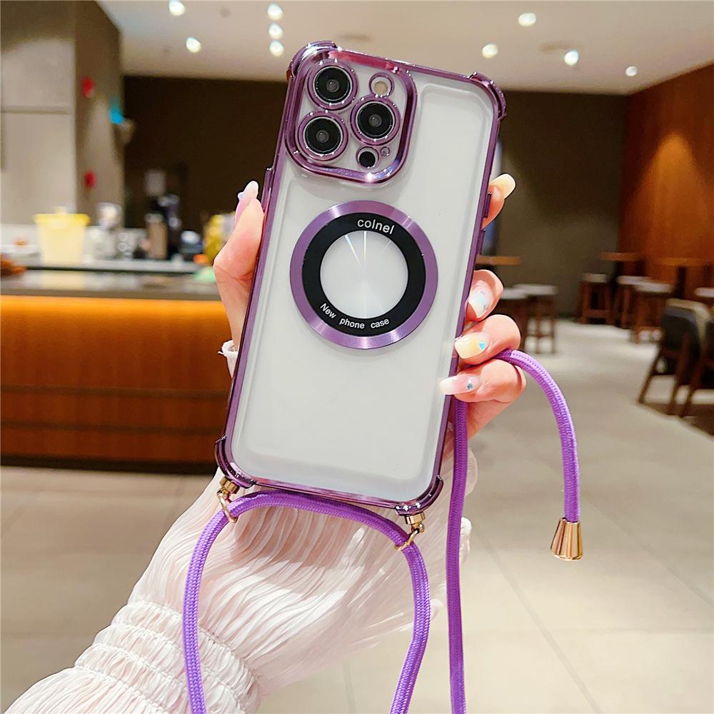Роскошное покрытие, прозрачное ожерелье через плечо, магнитный ремешок для чехла Magsafe для iPhone 14 Pro Max 13 12 11 Plus, защитный чехол для подушки безопасности