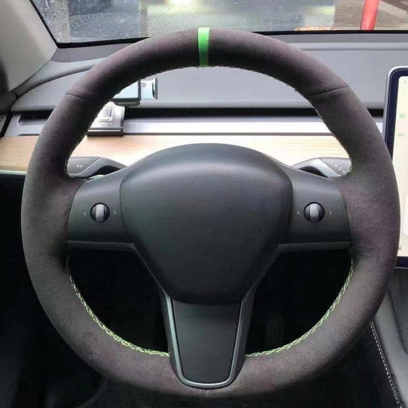 Custom DIY Car Steering Wheel Cover Carbon Fiber Suede Leather For Tesla Model 3 2017 2018 2019 2020 Car Interior Accessories