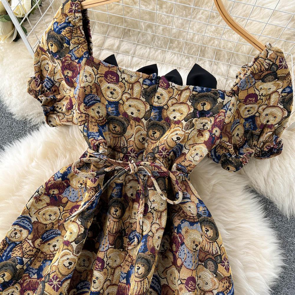 RUGOD Лето 2022, новое французское ретро модное платье с медвежонком, темпераментное платье с пышными рукавами, тонкое женское платье с талией