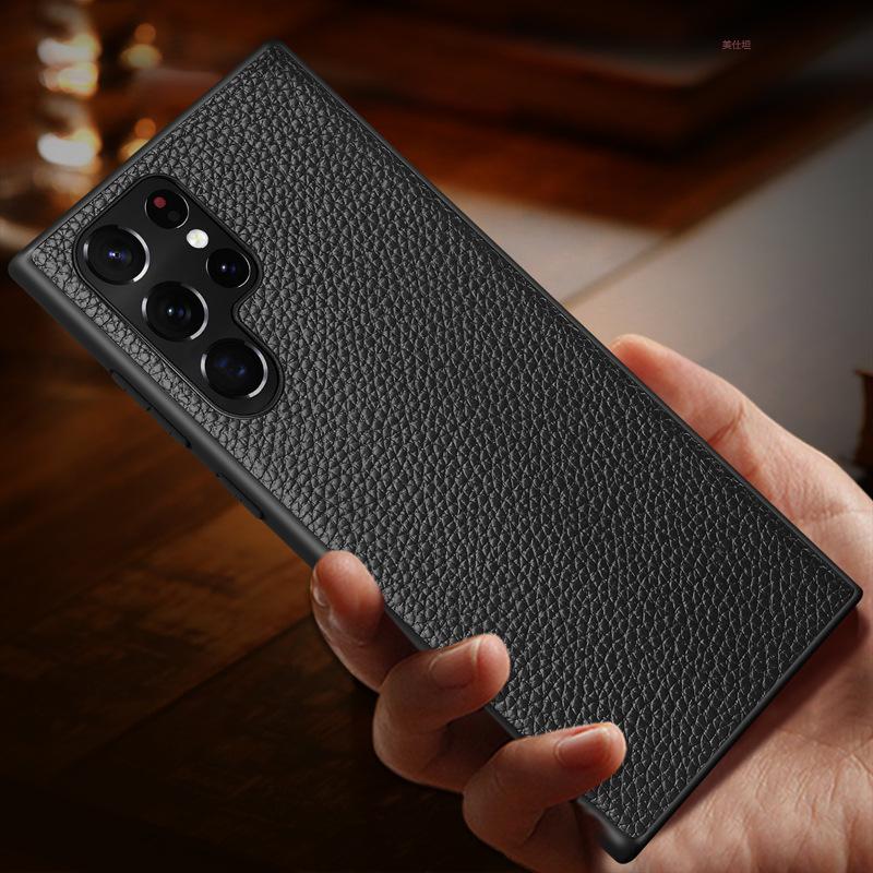 Подходит для чехла для мобильного телефона Samsung S25ultra Galaxy S24plus с полной защитой от падения S23 с узором личи 22 кожаный чехол