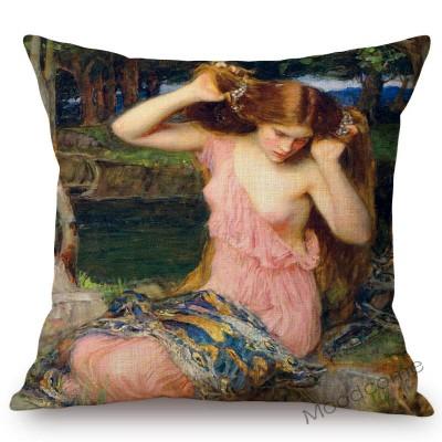 Aestheticism Master John Waterhouse Ancient Greek Myths Goddess Oil Painting Sofa Pillow Case Young Girls Linen Cushion Cover