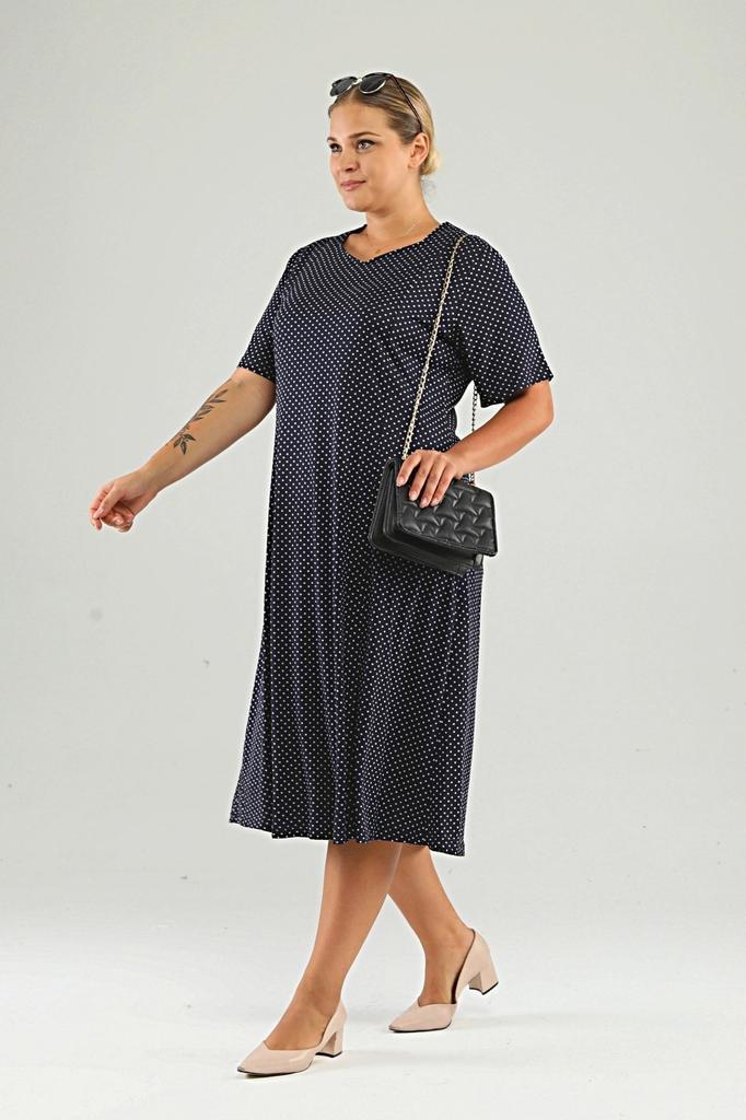 Женское платье больших размеров Платье миди больших размеров Темно-синее в горошек и с леопардовым узором
