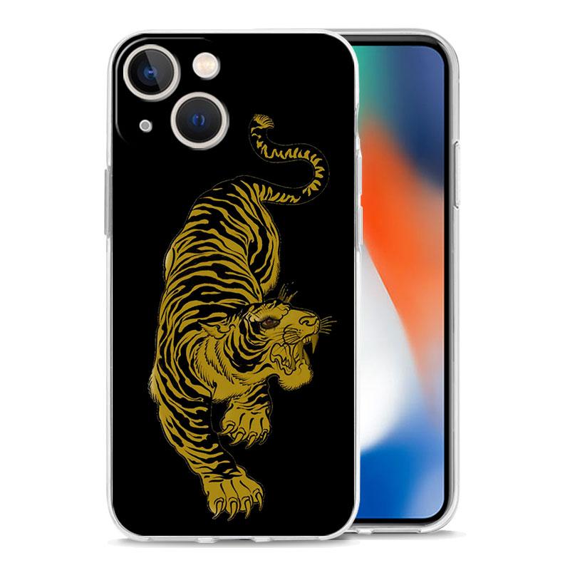 Роскошный прозрачный чехол для телефона iPhone 15 14 13 12 11 Pro Max XS X XR 7 8 Plus мягкий прозрачный противоударный чехол тигровый неоновый леопард