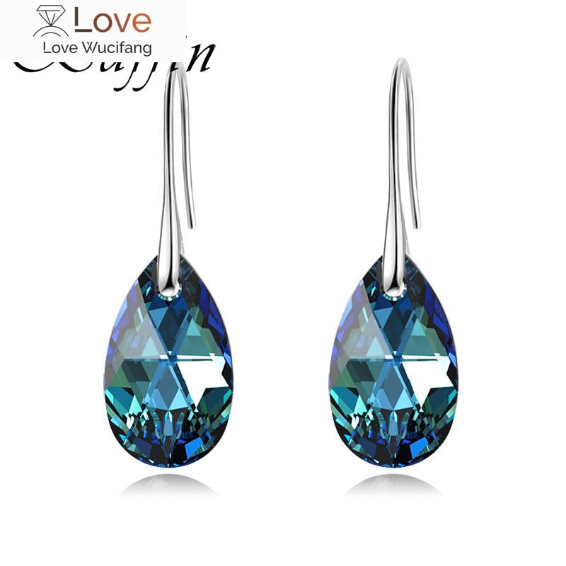 Classic Korean Pear-shaped Drop Earrings Crystals Jewelry for Women Silver Color Big Pendant