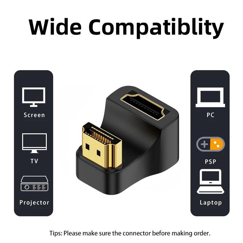 UHD 8K @ 60HZ HDTV 2.1 адаптер 360 градусов угловой U-образный штекер-мама HDMI-совместимый адаптер-конвертер для HDTV PS4 PS5 ноутбука