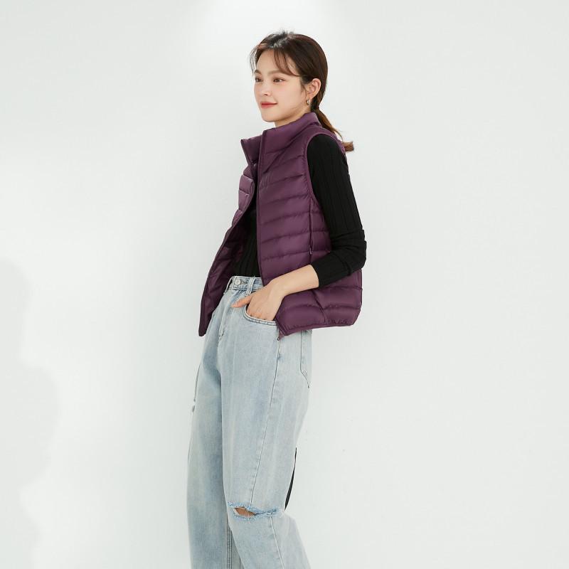 Тонкий пуховик жилет женский новый осень и зима 2024 90 белый утиный пух жилет воротник стойка короткий жилет прилив