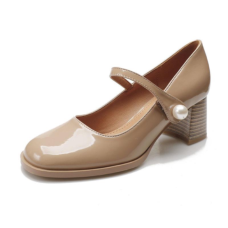 Французские туфли на толстом каблуке для женщин Новые французские туфли на среднем каблуке для женщин Ретро-стиль колледжа для женщин Одиночные туфли Zapatos De Mujer