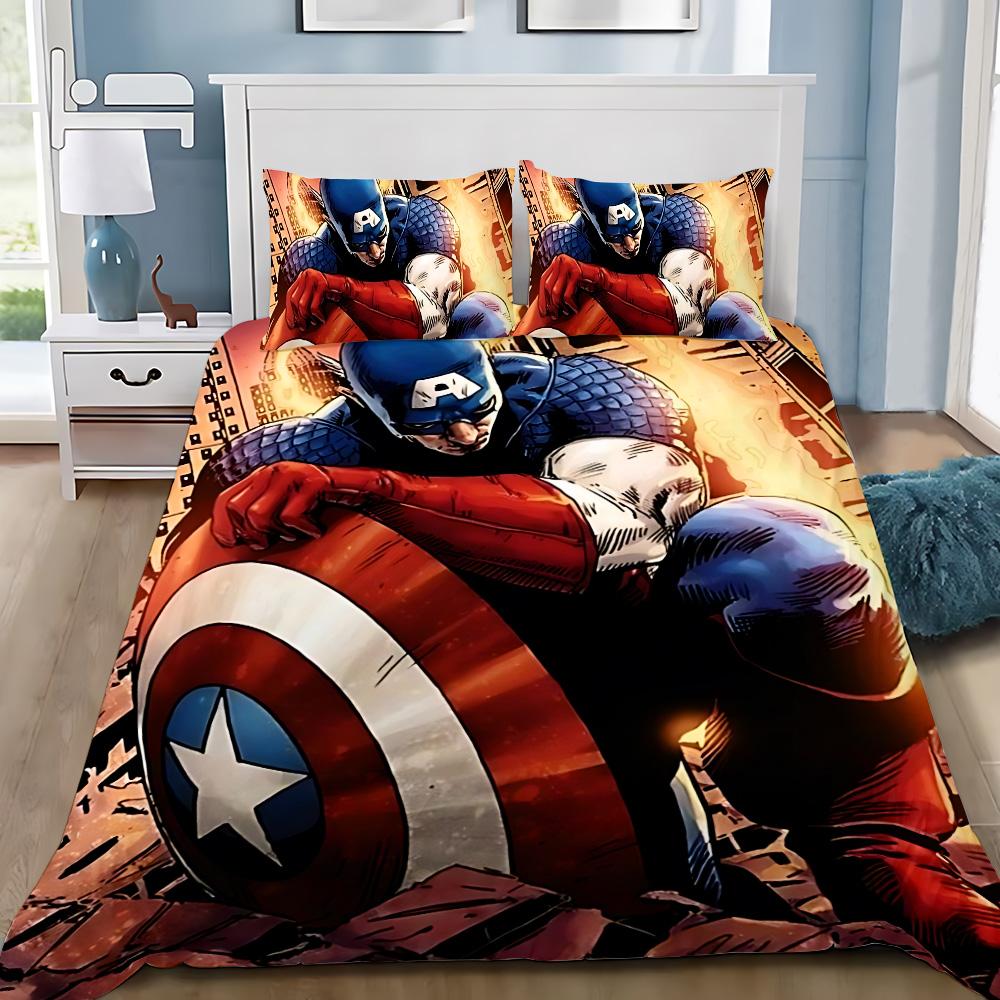 Hot Captain America Duvet Cover Pillowcase Superheroes Bedding Set Adult Boy Girl Bedroom Decoration Single Double Large Size