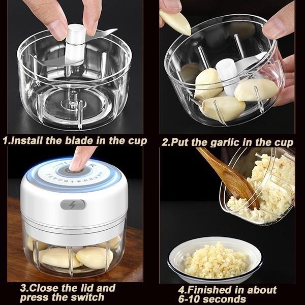 Electric Garlic Press Smart Electric Mini Food Garlic Vegetable Chopper Meat Grinder Crusher Press for Nut Fruit Rechargeable Multi-function Processor