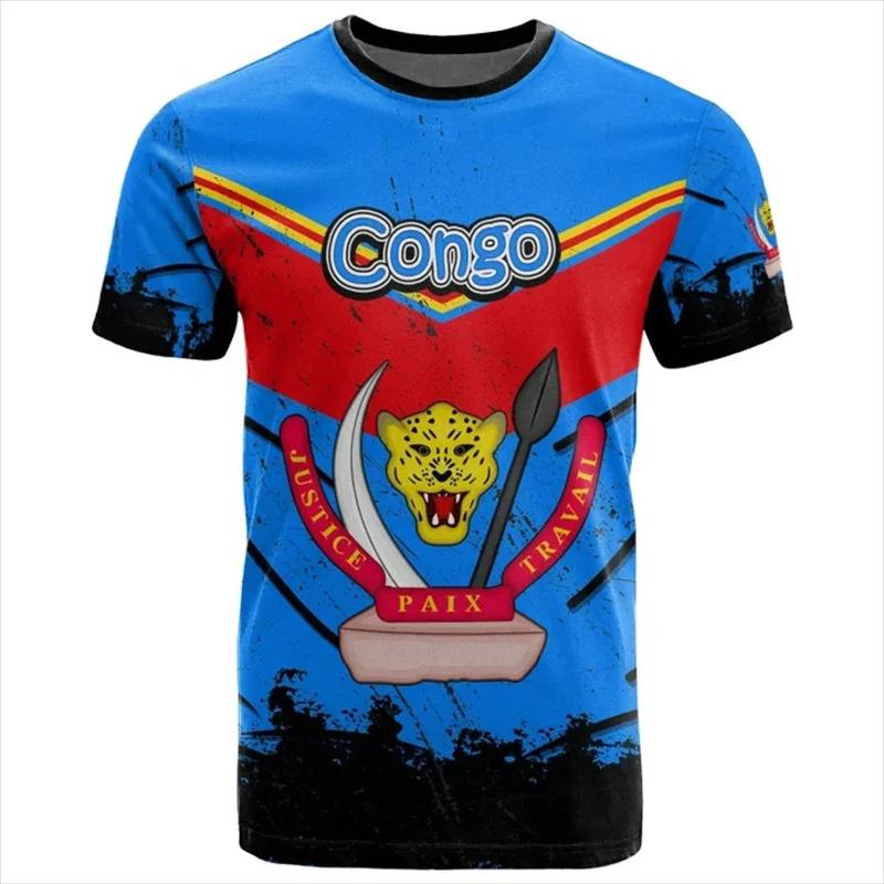 Democratic Republic Of The Congo Flag T-shirt 3d Print Congo National Emblem T Shirt For Men Clothes Street Sports Short Sleeves
