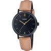 LTP-VT02BL-1A Women's Minimalistic Black IP Black Dial Leather Band 3-Hand Analog Watch