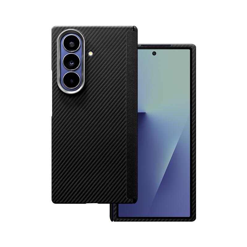 Luxury Embossed Hinge Aramid Fiber Magnetic Ring Holder Anti-Fingerprint Lightweight Shockproof Phone Case Set for